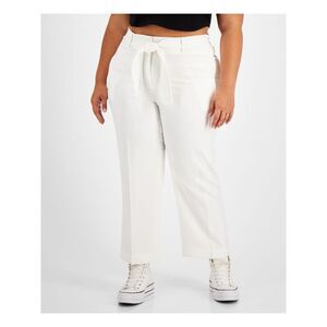 BAR III Womens Ivory Hook And Bar Closure Tie Waist High Waist Pants Plus 16W